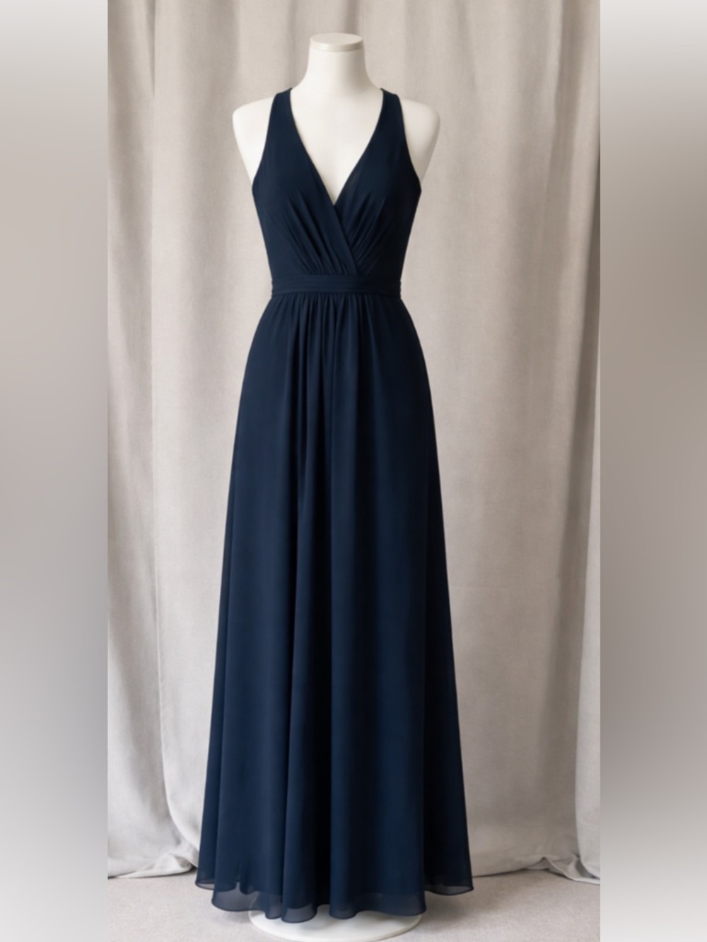 Christina Wu Navy V-Neck Sleeveless Maxi Gown